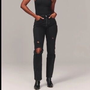 Abercrombie & Fitch The Dad High Rise Faded Black Distressed 29 W 31 L Loose Cut